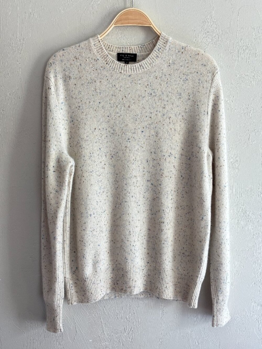 Rag & Bone Size M Oatmeal Harlow Donegal Cashmere Long Sleeve Round Neck Sweater
